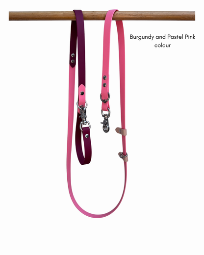 Burgundy and pastel pink 5 in 1 Biothane Dog Leash